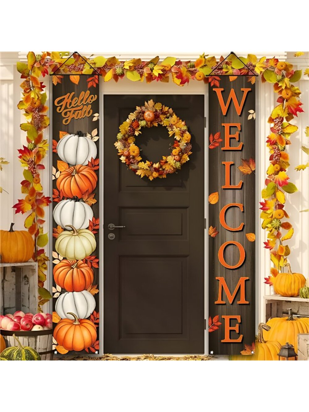 Pumpkin Maple Leaves Leaf Door Fall Decorations Porch Banner Fall Banner Autumn